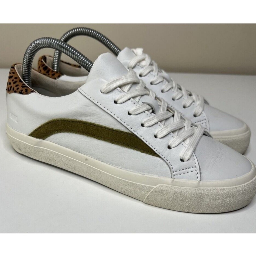 Madewell Sidewalk Sneakers White Leather Low Top Leopard Calf Hair EUC 8.5